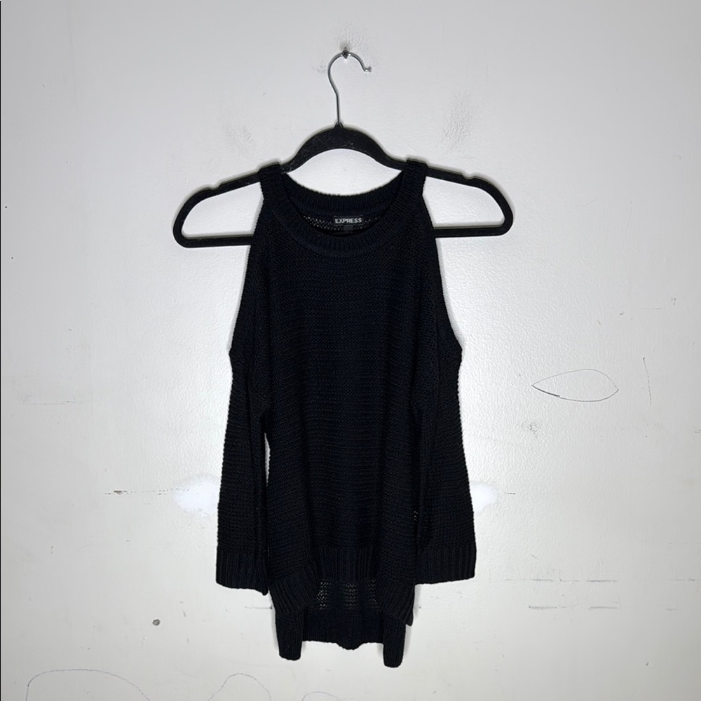 Express Black Acrylic Knit Cold Shoulder Sweater Top Size XS